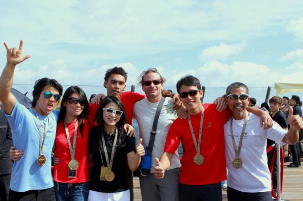 Matt Robertson (event manager) during our buildering competition on Marina Bay Sands Matt Robertson (event manager) during our buildering competition on Marina Bay Sands