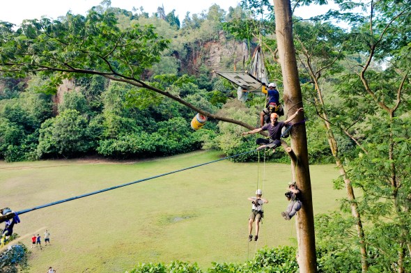 Jordan tricking on the high line! (Photo By Charity Goh)