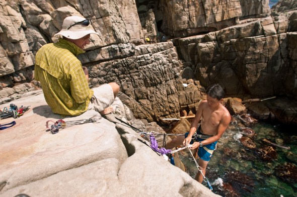 Stephen watches closely for his next highline setup Stephen watches closely for his next highline setup