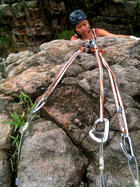 Alvina using her anchor for descending