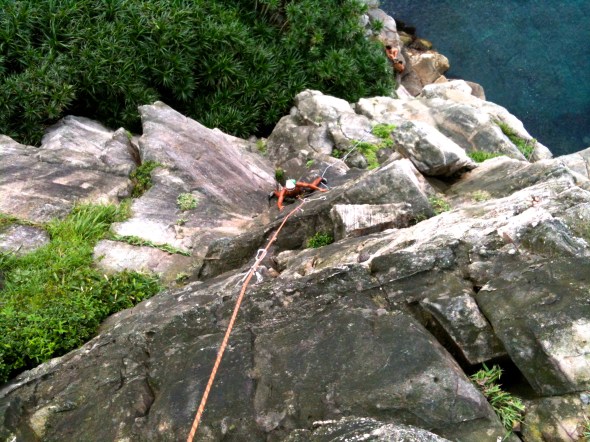 Lam up on Snake Alley, his first multi pitch on his first rock trip!