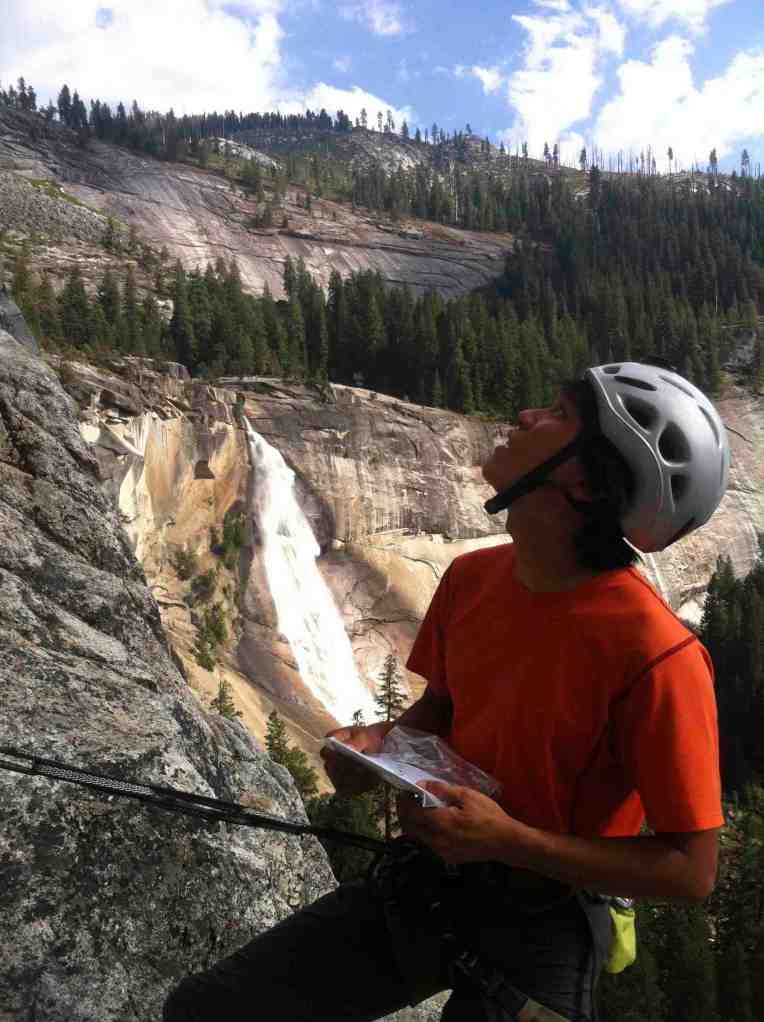 Checking out the route at the base