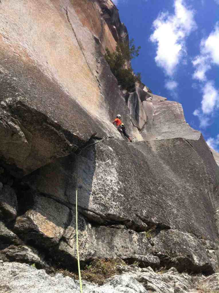 Climbing Pitch 1 after the crux