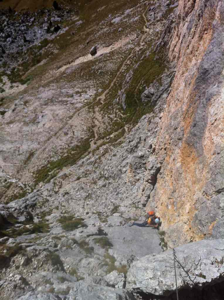 On the first Sella Tower in Dolomite, Trenker Crack