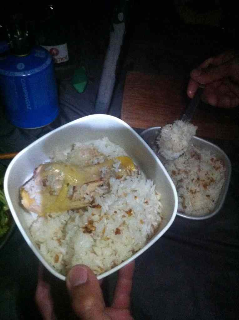 Camp made chicken rice to calm the nerves at the end of the day