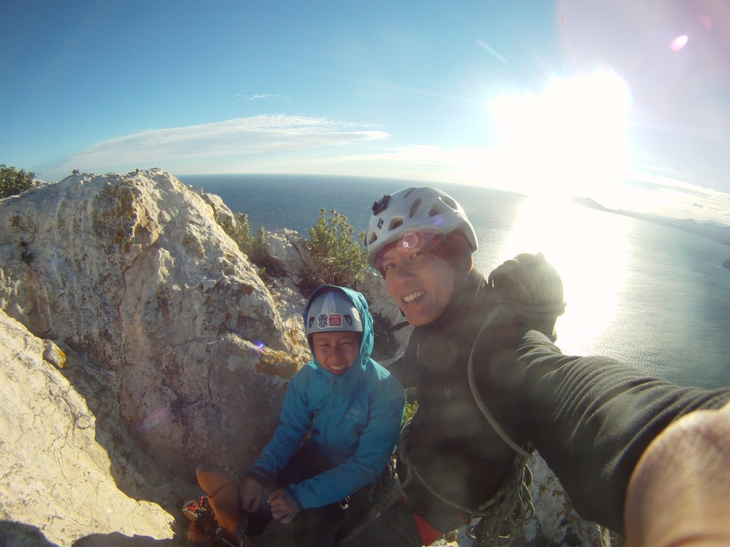 Top out on El Navigante and barely able to walk off the top with strong winds blasting at us