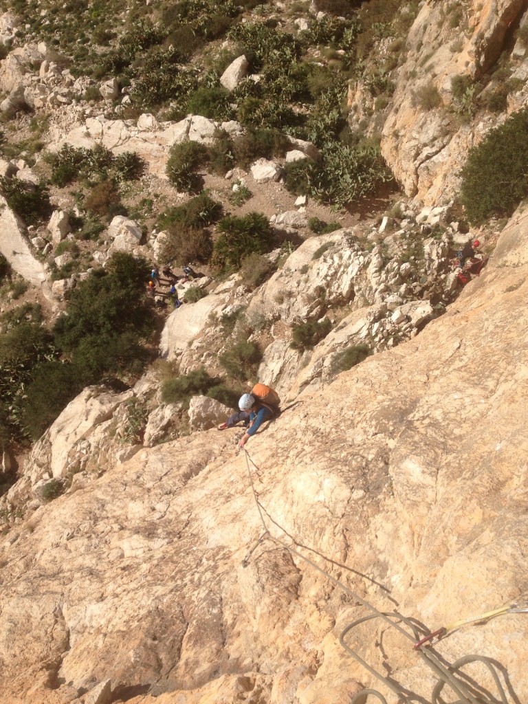 After Kelly climb out of the cave there is still some really dicy moves to the anchor