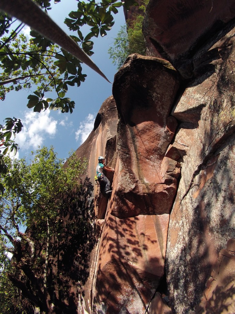 Kelly entering the crux of Boving Reflection. Some really thin feet with blind placements of gears.