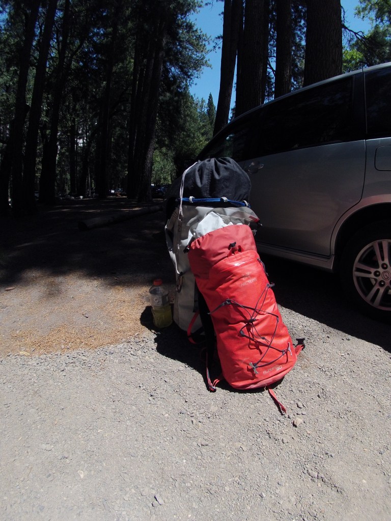 The second load of equipment and food. Kelly's Arc'teryx Alpha FL 30 fully loaded!