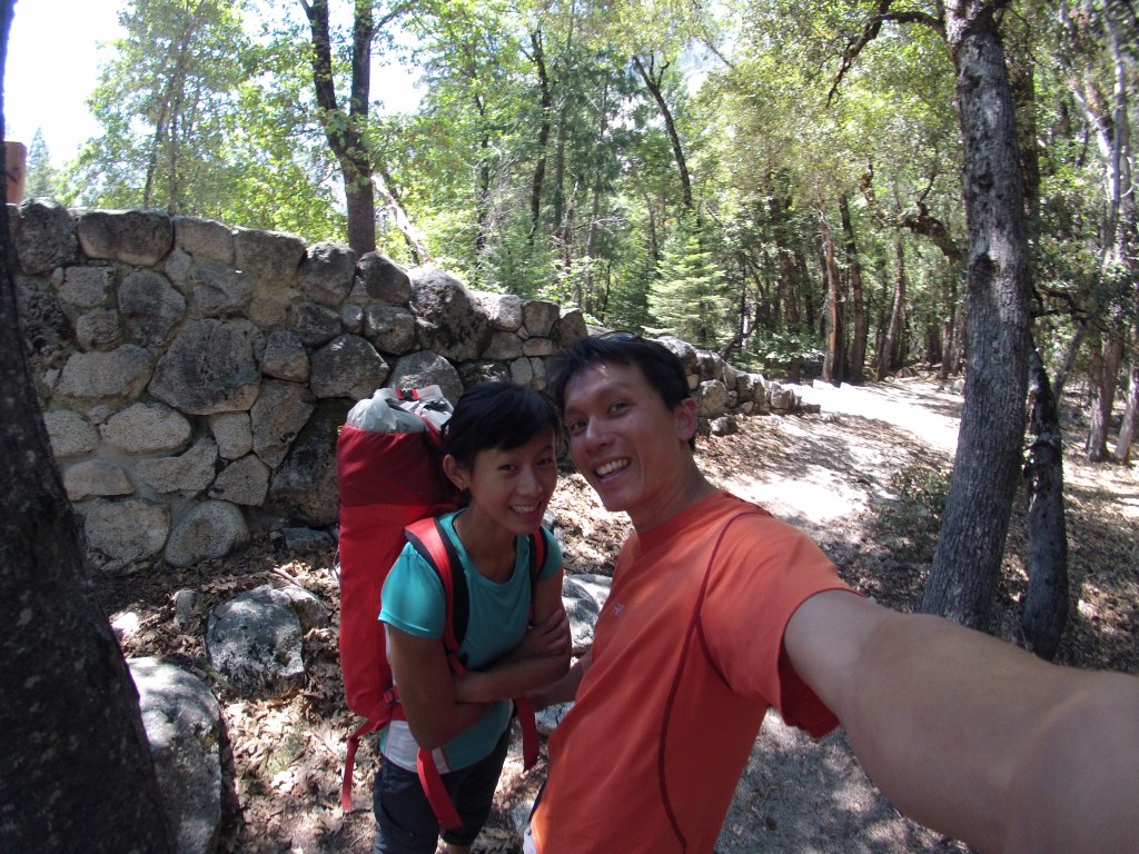 Taking a break at the wooden bridge. Its really hot out here! 