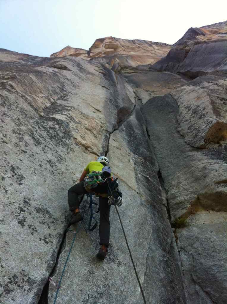 First pitch off El Cap Spire. I regretted not wearing my free shoes as I had to climb the 5.9 squeeze in my approach shoes. 