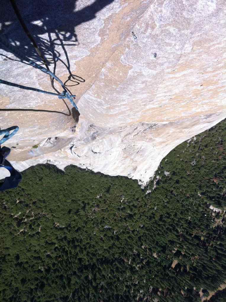 Looking down from the belay