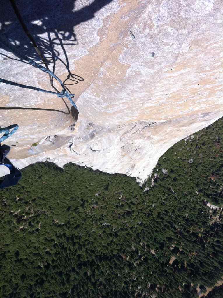 Looking down from the belay