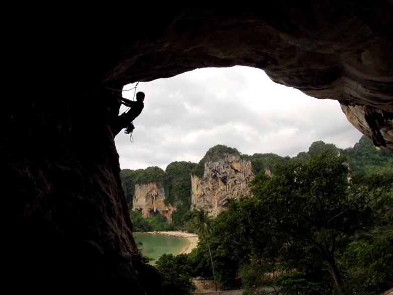 Zhu Yan heads out of the cave on exposed ground